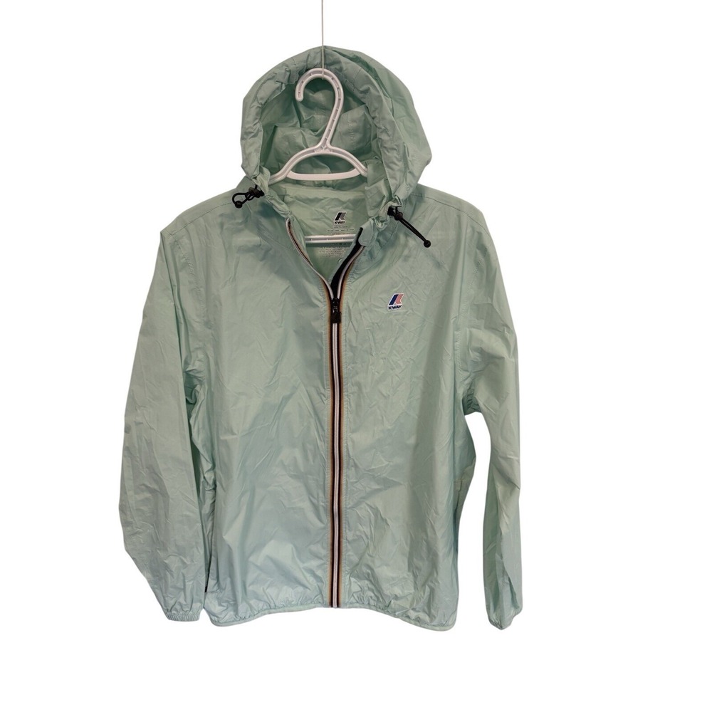 K-Way Kway Hooded Rain Jacket Mint Packable Waterproof Women XL